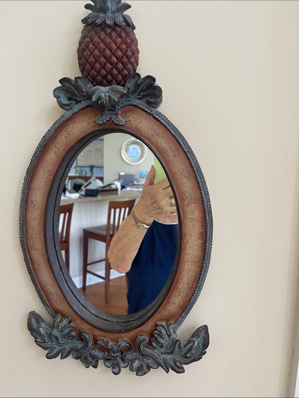Decorative Pineapple Oval Wall Mirror - Brown and Bronze